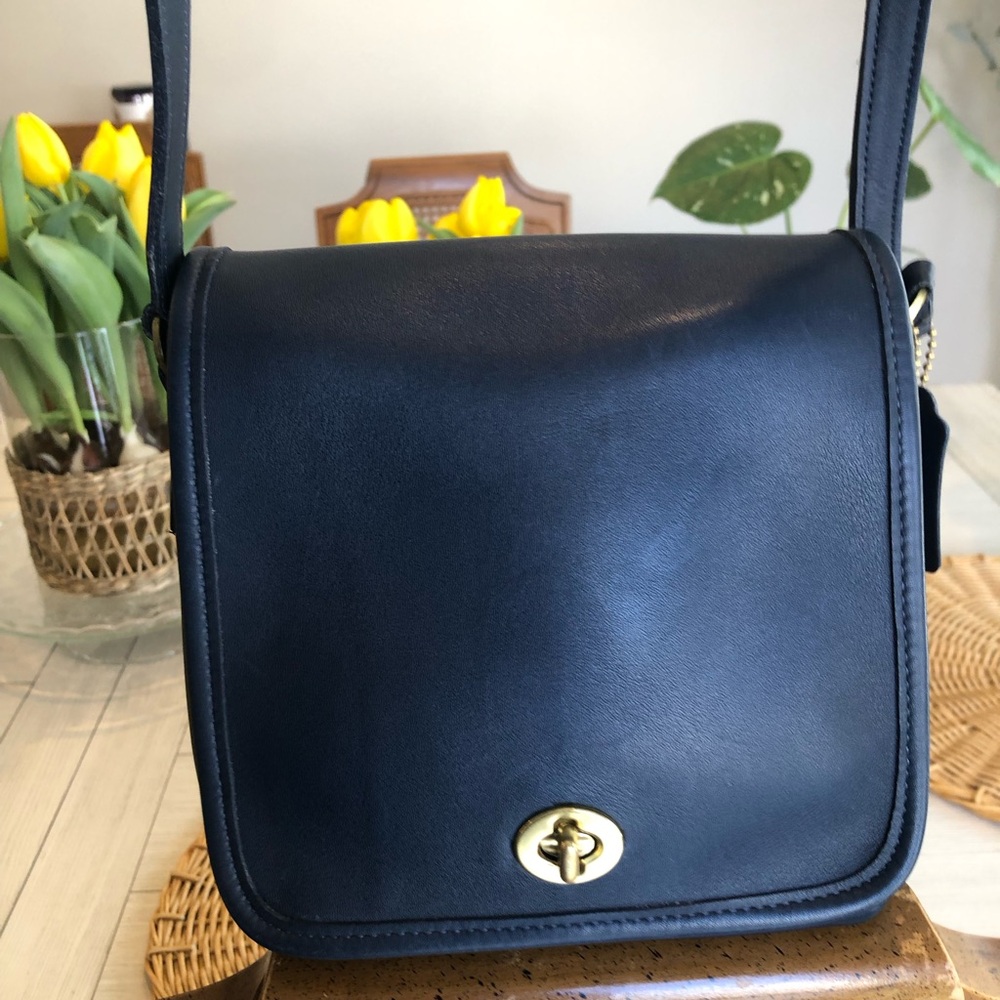 Coach Blue Crossbody Bag with Gold Turnlock